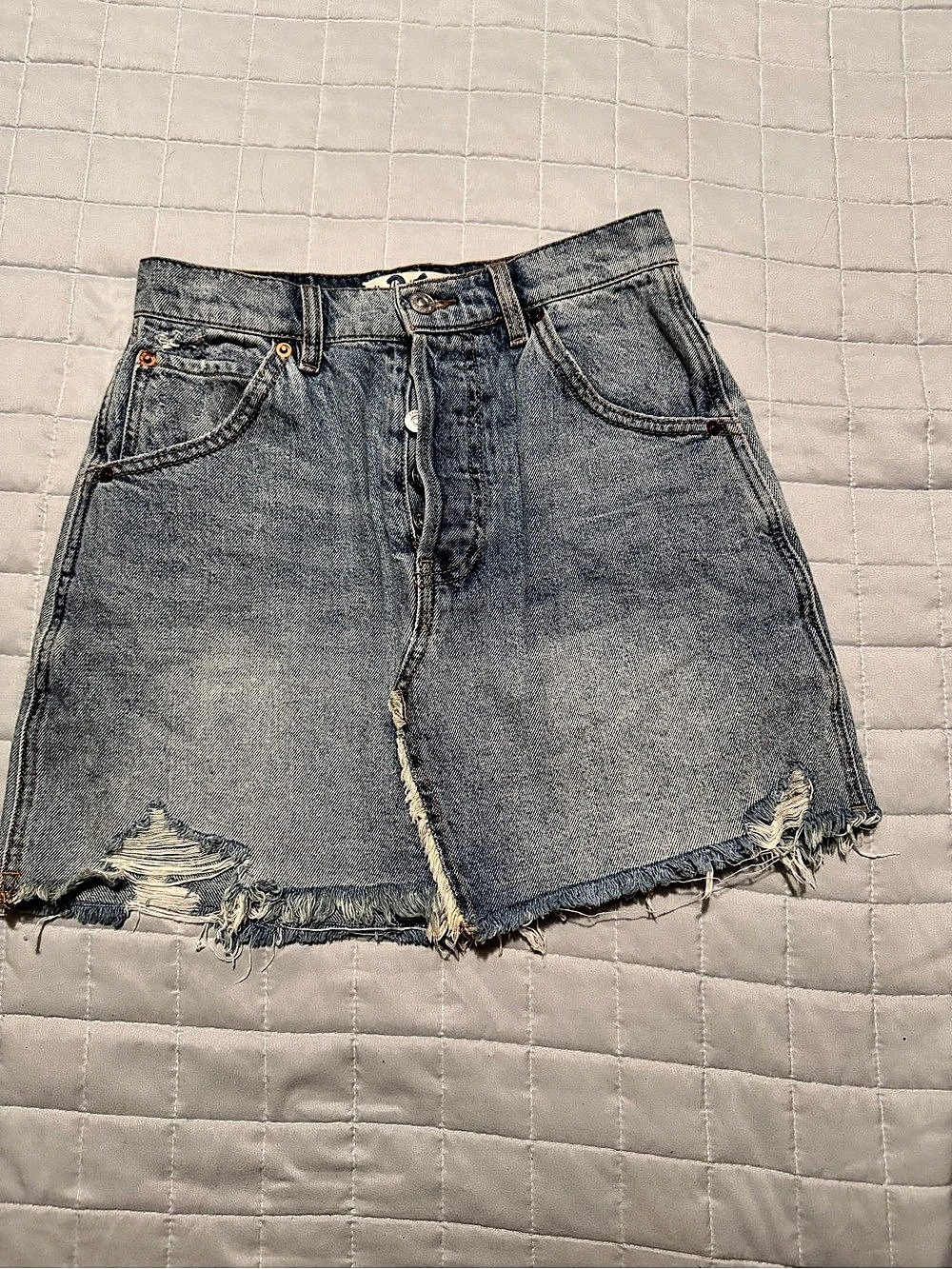 We The Free Distressed Denim Jean Skirt in Blue Waist 26